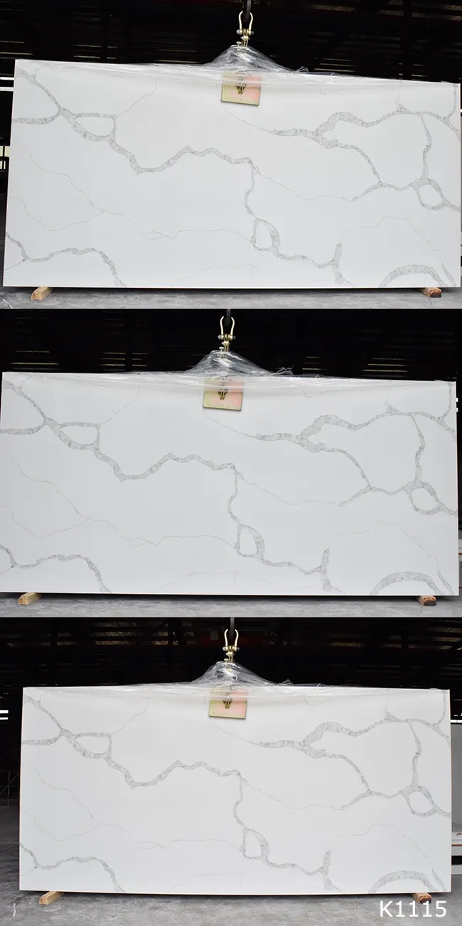 20mm Largest Size Calacatta Quartz Stone Slabs with Gray Veins