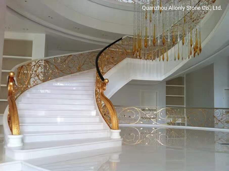 Luxury Villa Staircase Design Staturio White Marble Carved Stair Tread
