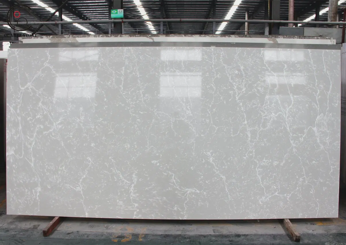 Carrara Marble-Looking Veined Quartz Stone Slab for Countertop