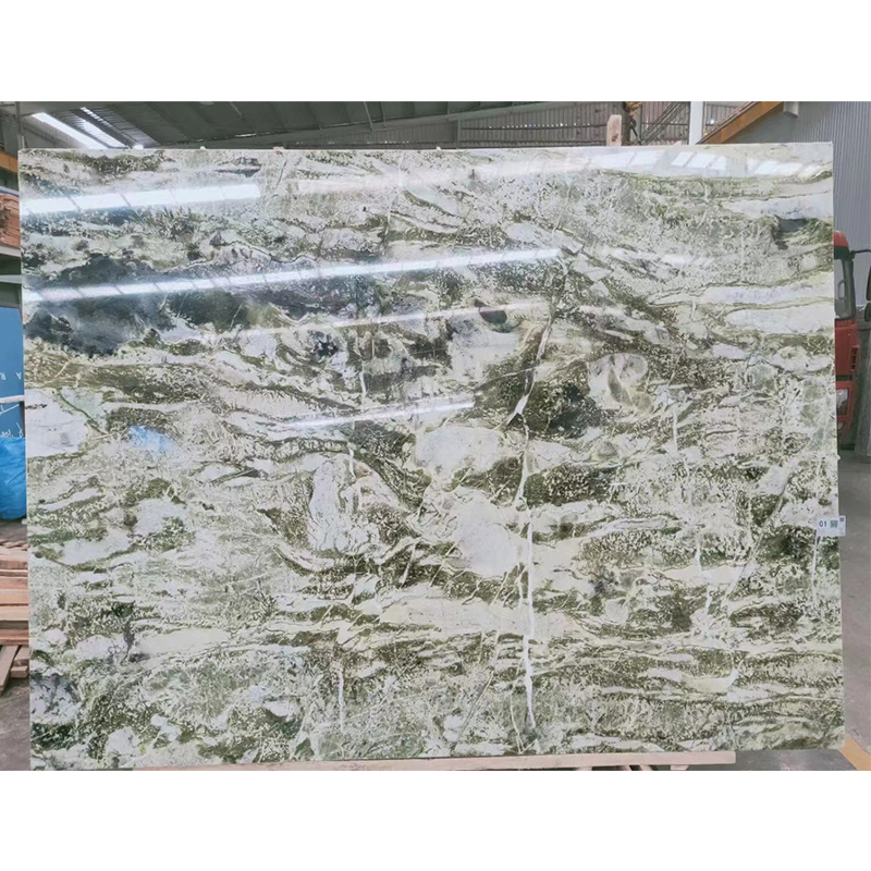 Ornament Design Natural Stone Polished/Honed Surface Kitchen/Bathroom/ Living Room Green Cold Ice Jade Green Bookmatch Marble for Home