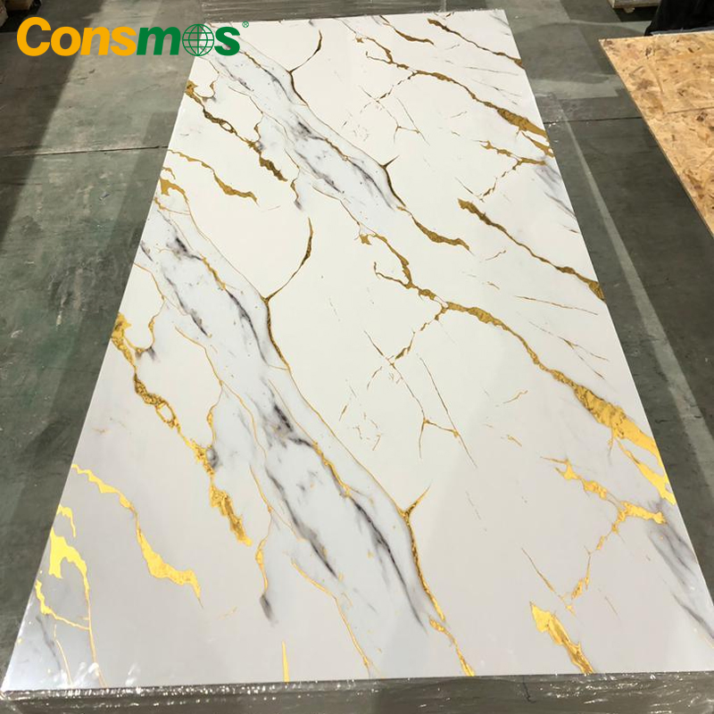1.22X2.44m Thickness 3mm Interior Decoration Wall Panel UV Coating PVC Marble Sheet