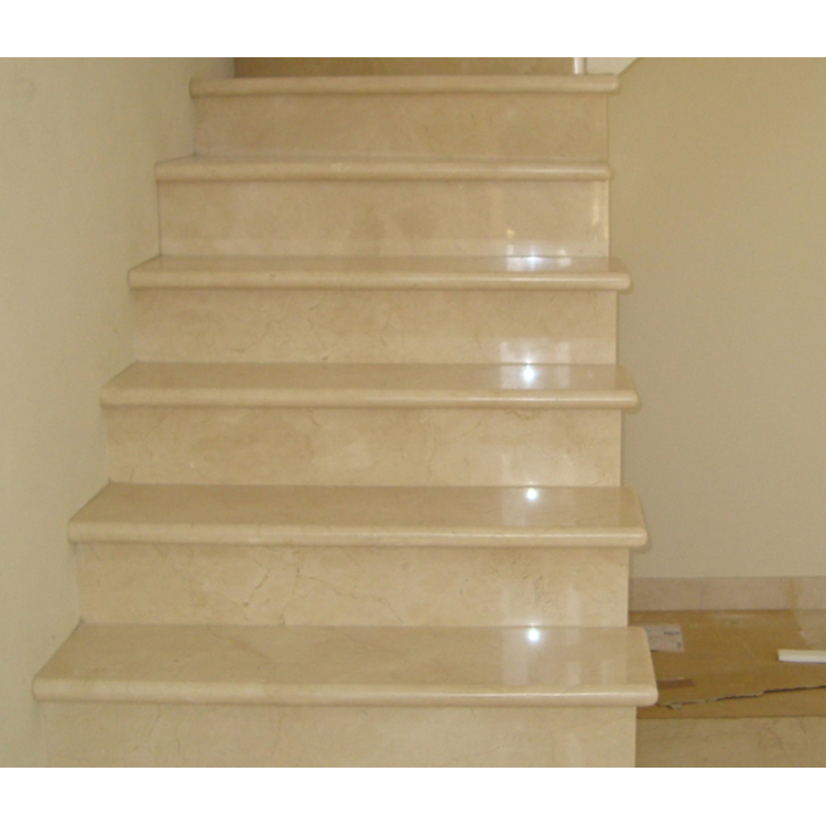 Classic Staircase Stairway Crema Marfil Luxury Beige Marble Stone Stair Step Tread