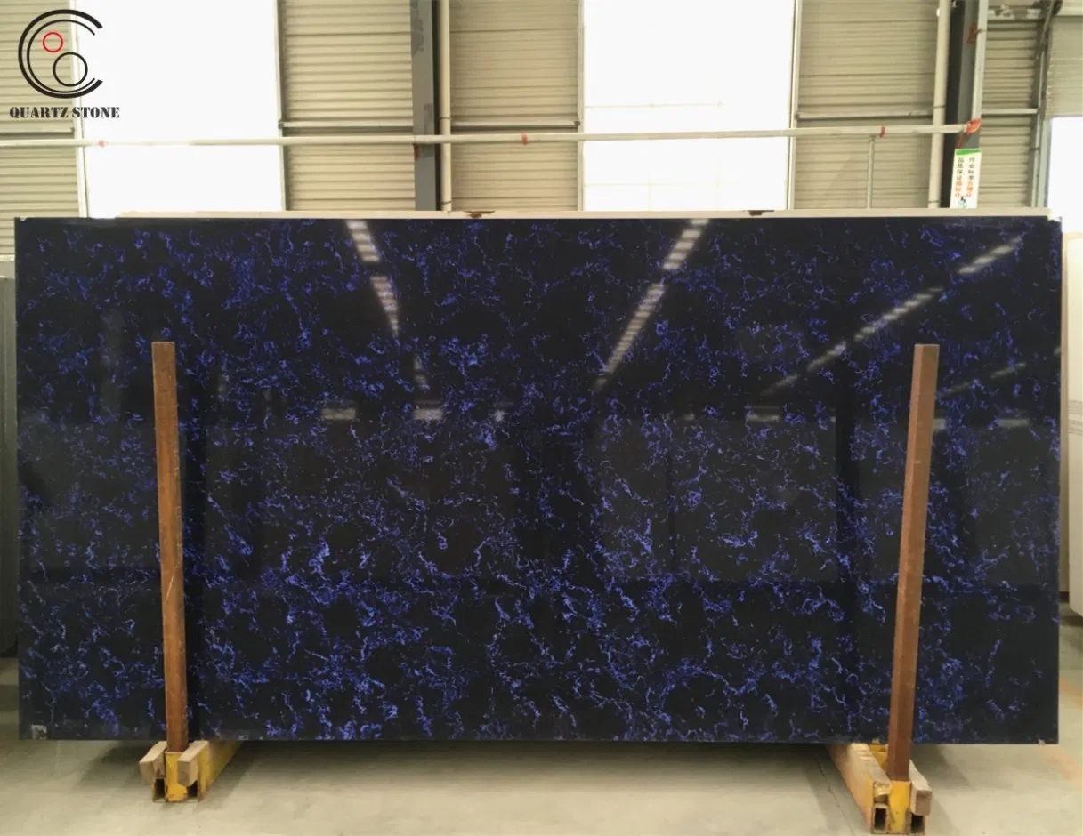 Beautiful Artificial Black Carrara Marble-Like Veined Quartz Slabs