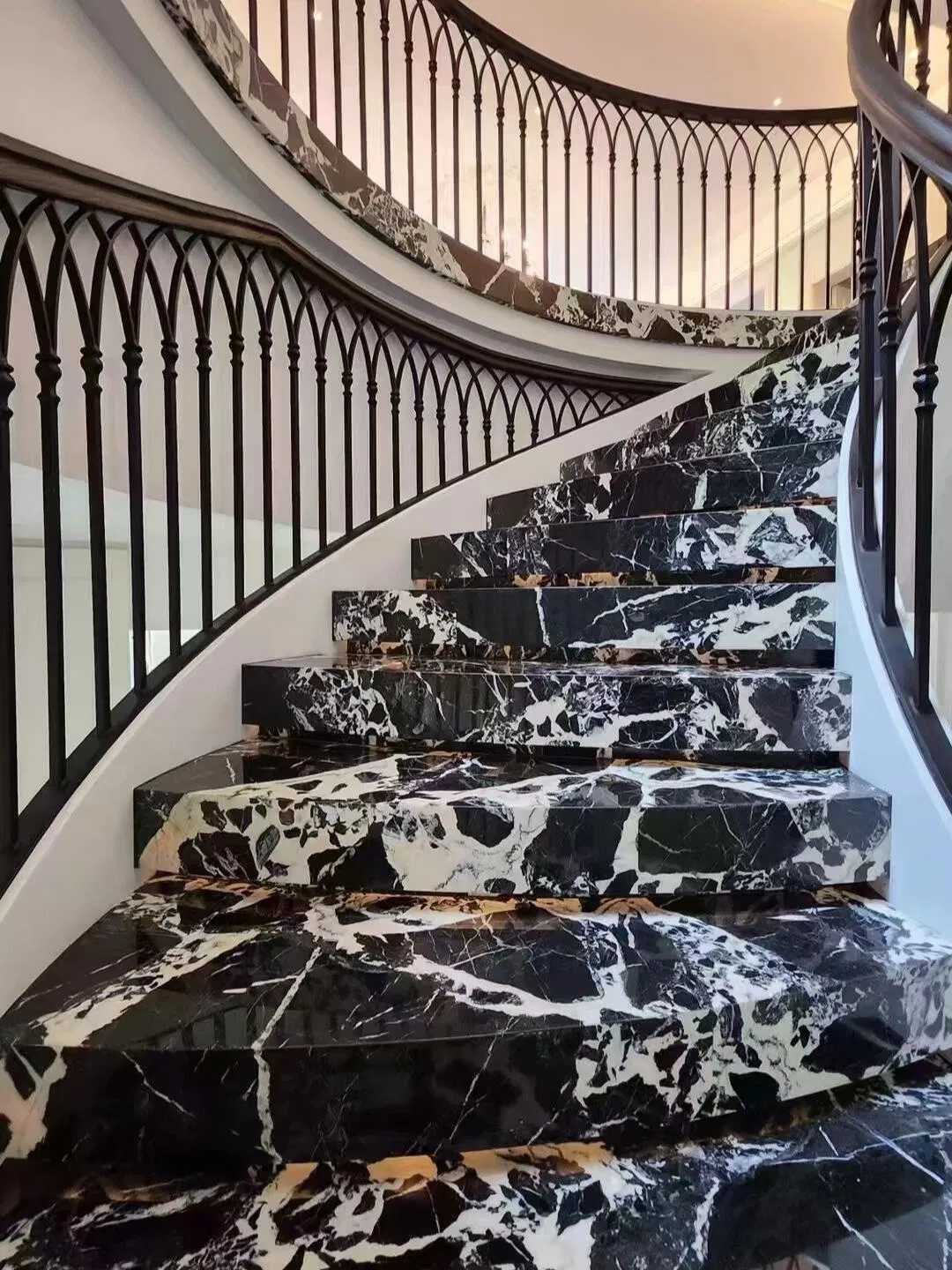 Polish Marble Stair Treads and Risers Black Stone Stair Treads for Hotel and Home