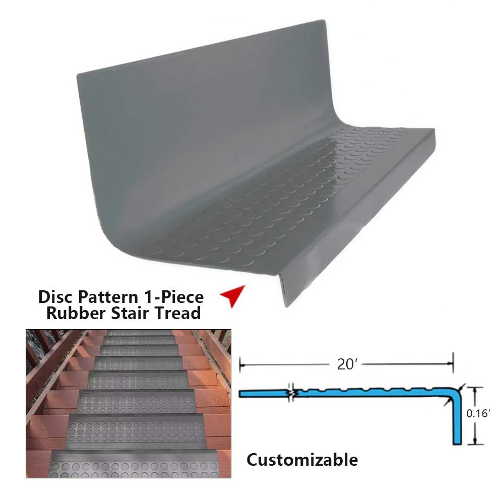 Rubber Stair Treads Non Slip Outdoor/Indoor Stair Treads with Nosing for Garage, Patio, Wooden Marble Tile Metal Concrete Steps