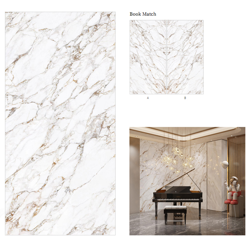 Full Body Sintered Stone Calacatta Gold Marble Bookmatch Marble Look for Countertop/Floor/Wall