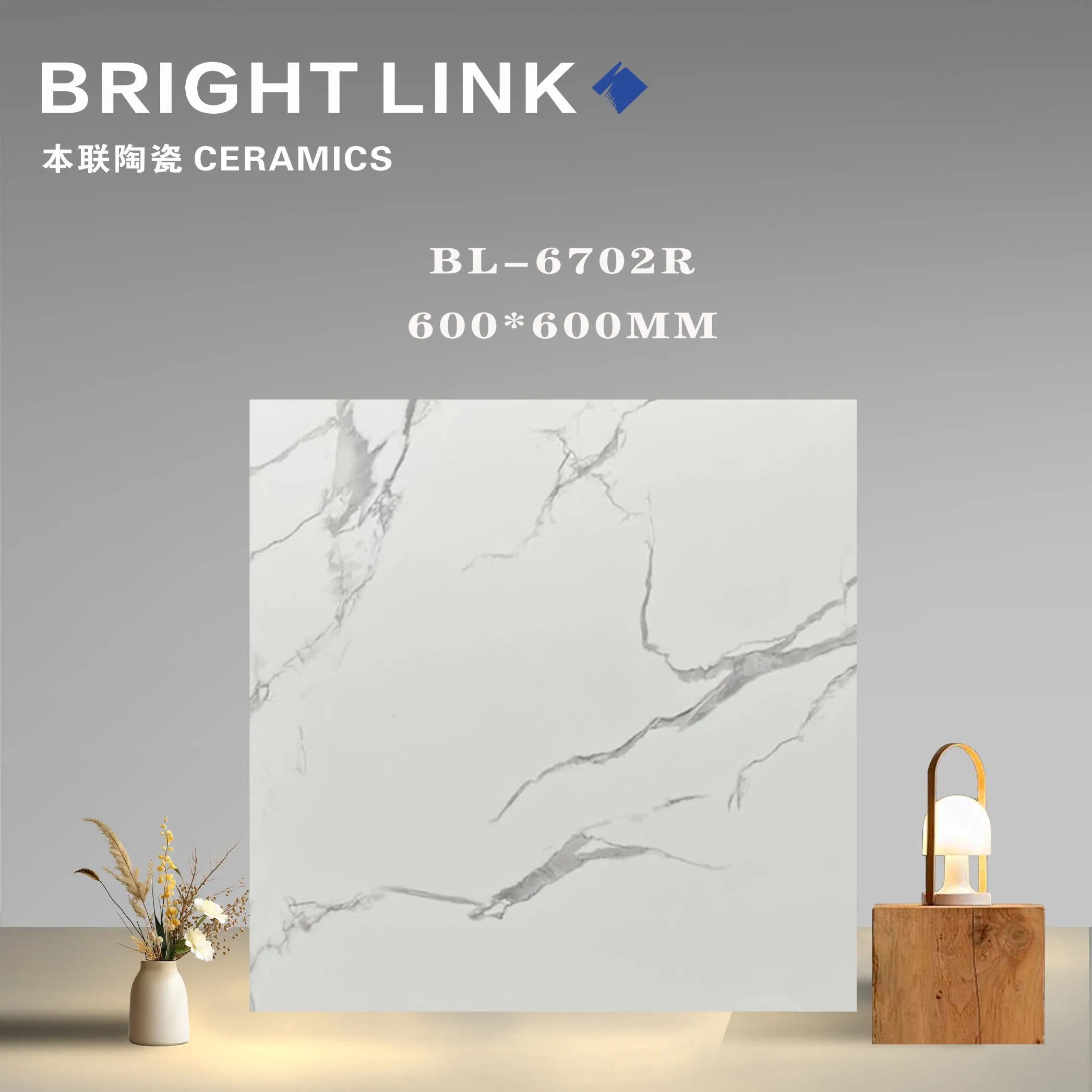 White Carrara 600X600mm Marble Effect Polished Porcelain Glazed Flooring Tile