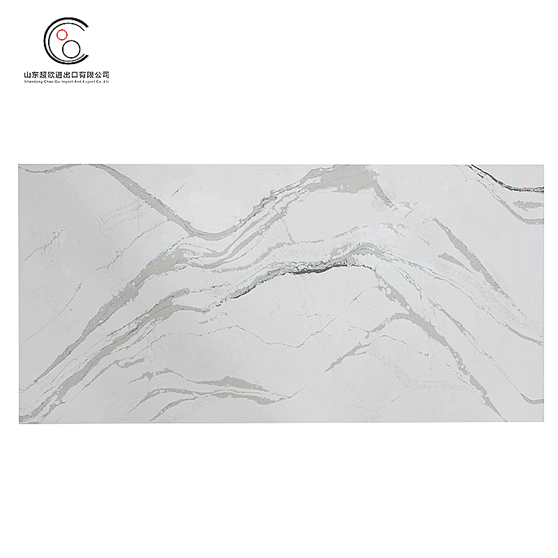 White Veined Calacatta Gold Quartz Stpne Slab for Vanity Top