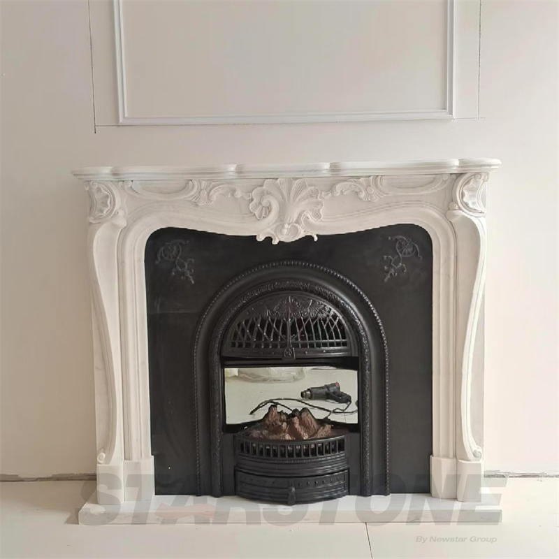 Modern Custom White Indoor Home Decor White Stone Marble Fireplace Mantels Surround