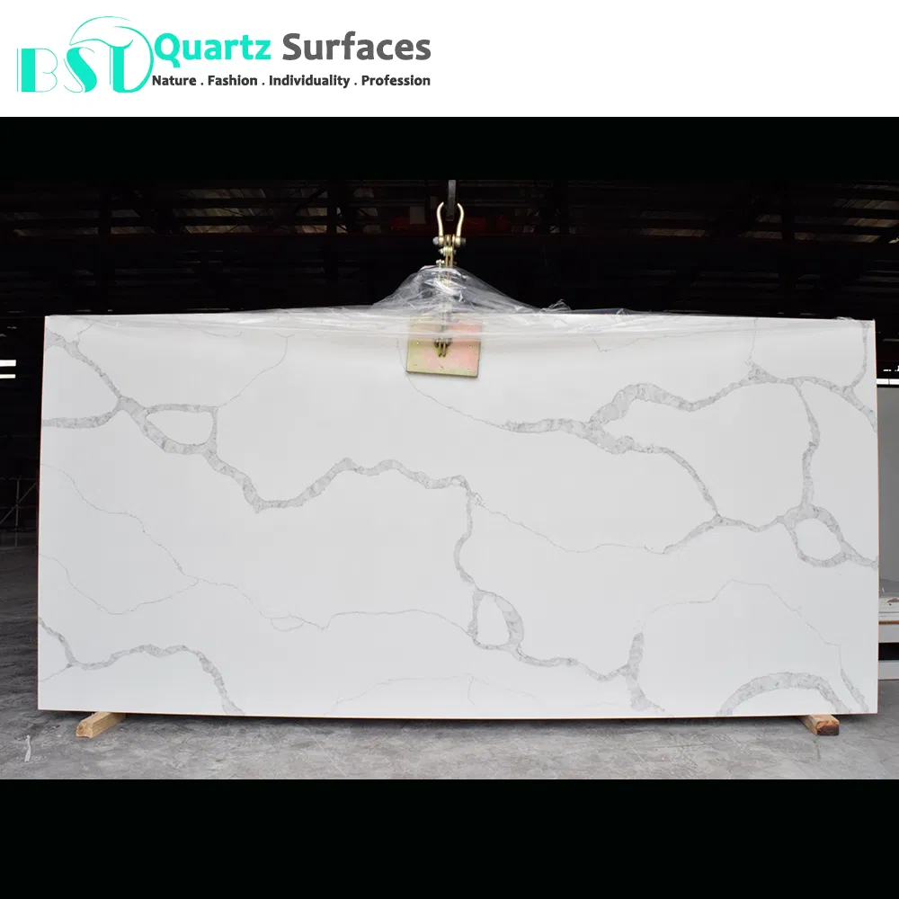 20mm Largest Size Calacatta Quartz Stone Slabs with Gray Veins