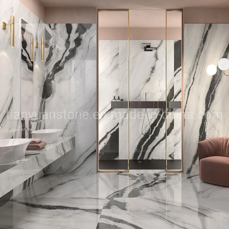 Natural Luxury Stone Polished Panda White Marble Stair White Marble for Bookmatch Slab Wall Shower Flooring