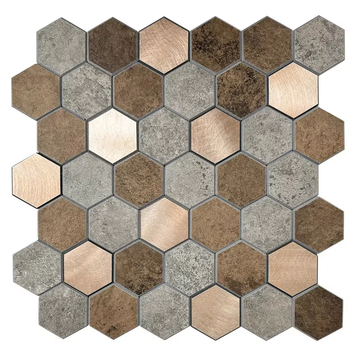 Hexagon Peel and Stick Backsplash Tile, Beige Marble Mixed Metal 3D PVC Wall Tiles Stick on Backsplash for Kitchen and Bathroom Kitchen Backsplash Tile