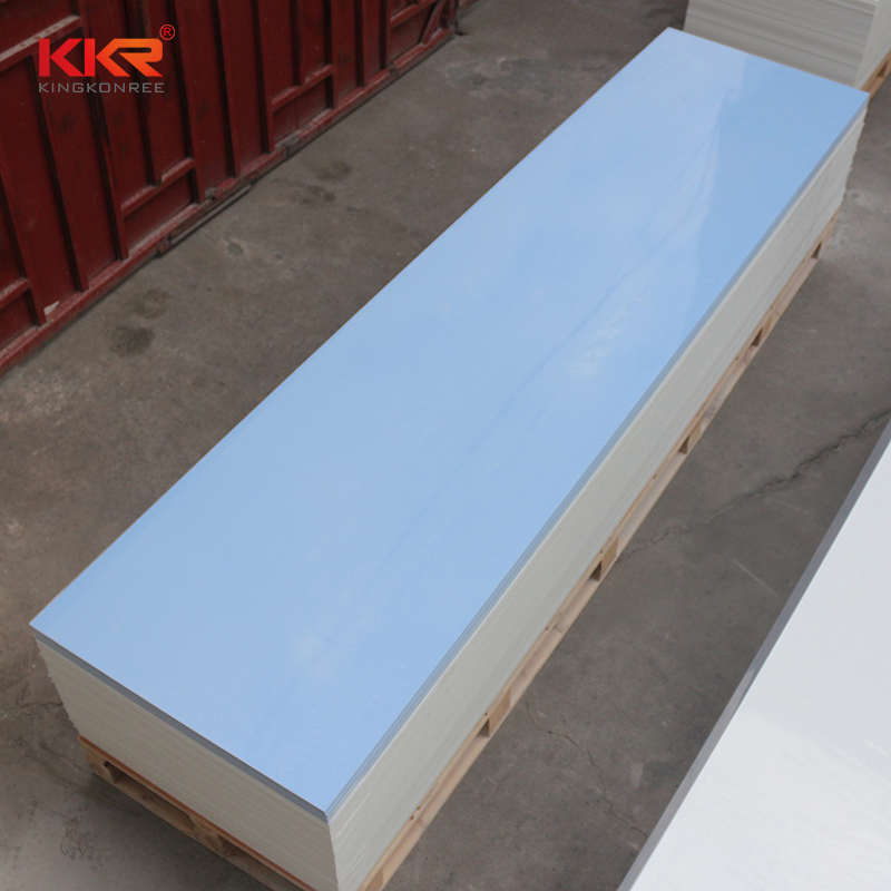 Customized Light Blue Color Modified Acrylic Solid Surface Countertop Slabs for Wall Decoration