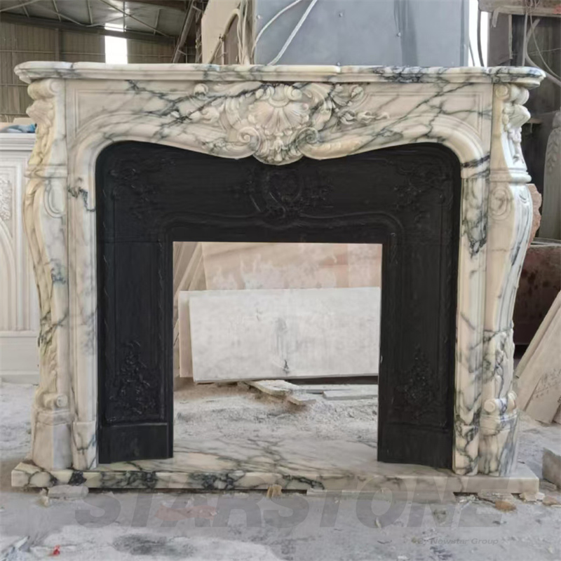 Modern Custom White Indoor Home Decor White Stone Marble Fireplace Mantels Surround