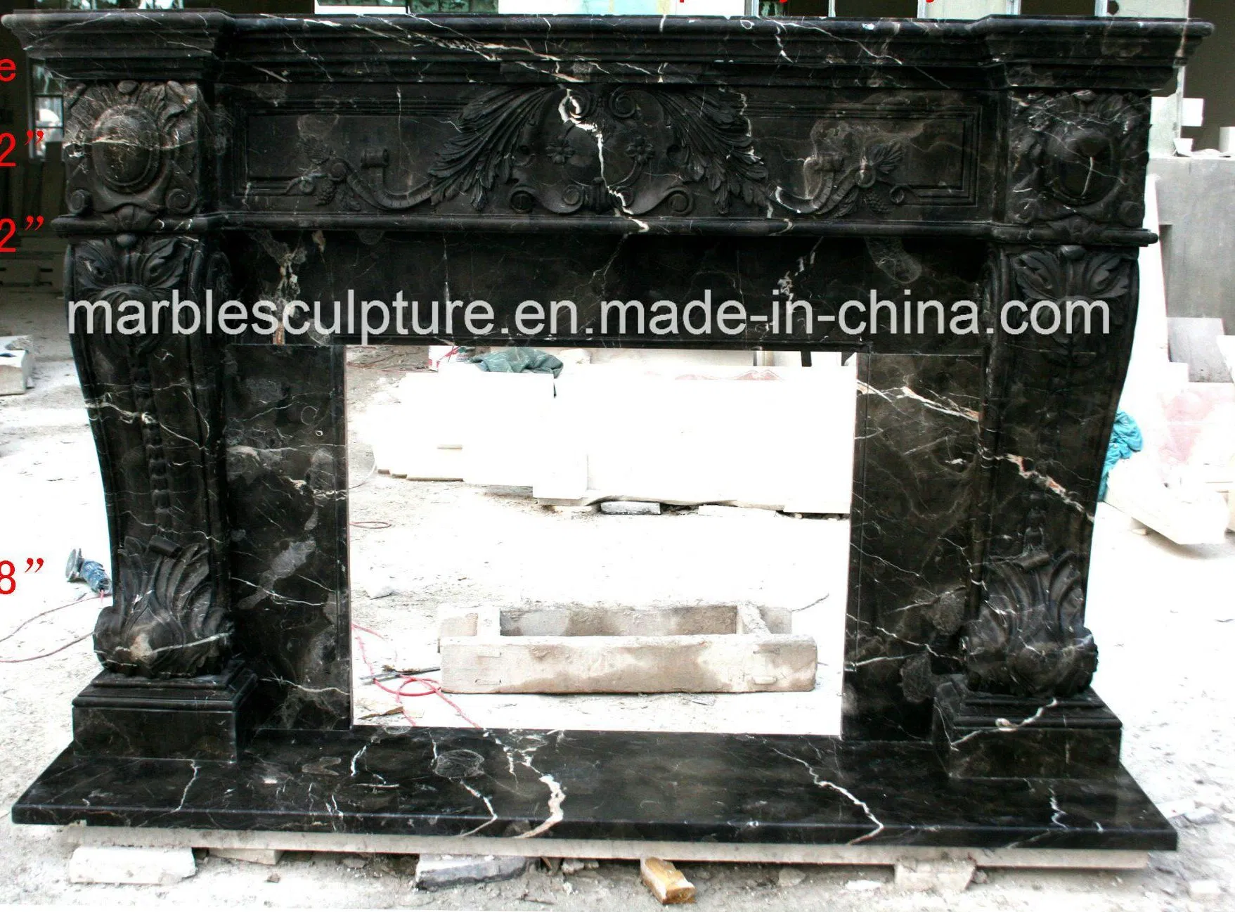 Black Hand Carved Classical Indoor Marble Fireplace Surround Natural Stone Mantel (SY-MF427)