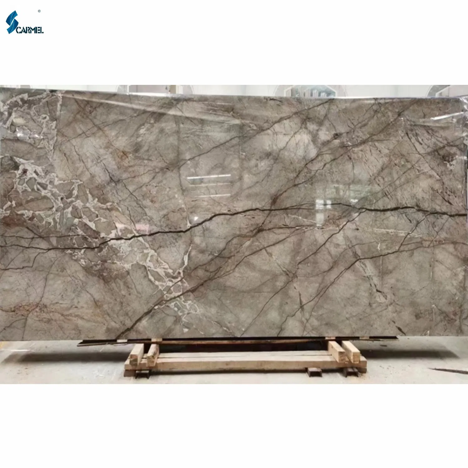 Polished Open Bookmatch Turkey Grey Marble with Brown Veins Silver Roots Marble Slabs and Tiles for Wall and Flooring