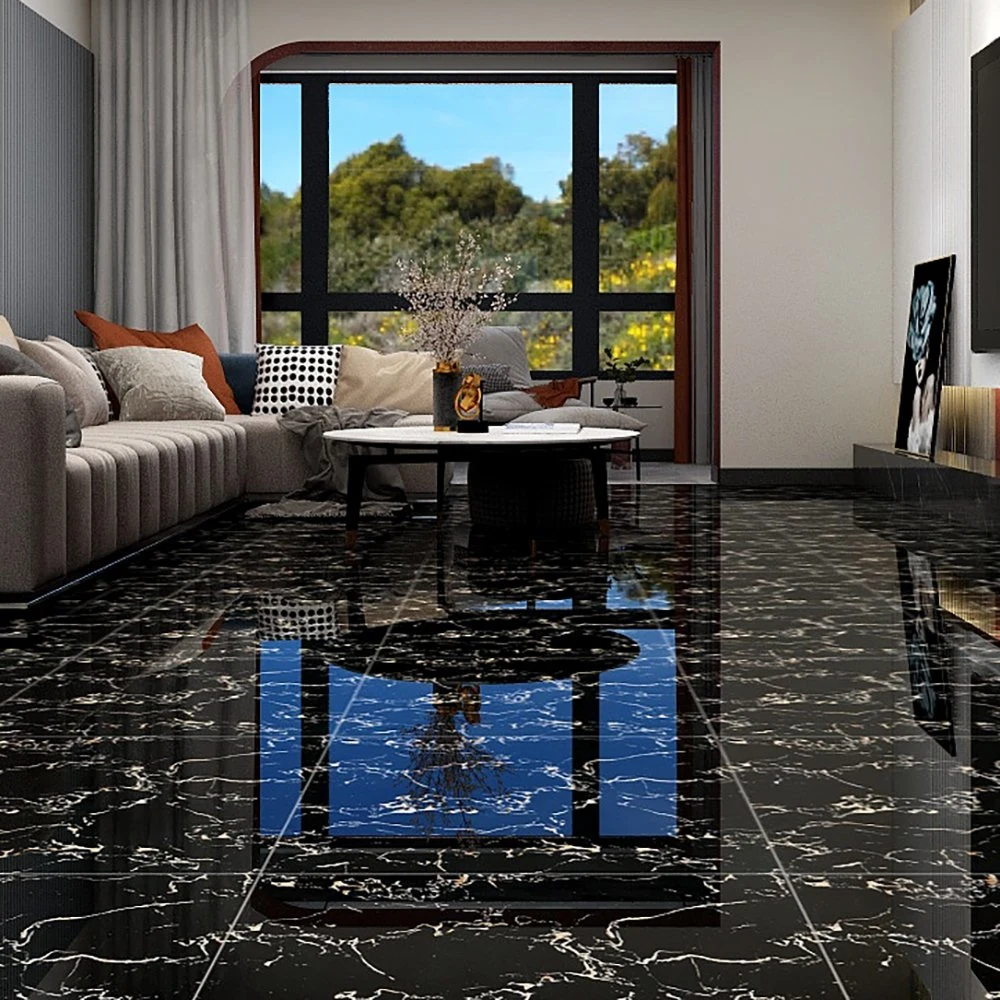 Latest Design Ceramic 60X60 Glossy Black Marble Floor Teil Black and Gold Tiles