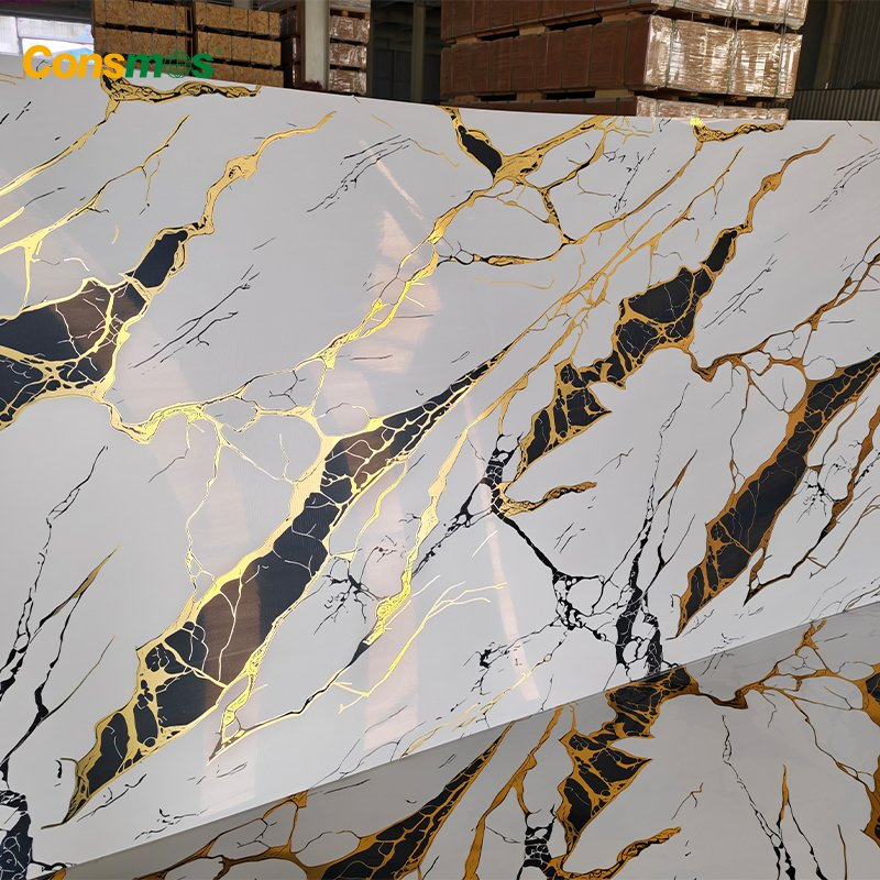 1.22X2.44m Thickness 3mm Interior Decoration Wall Panel UV Coating PVC Marble Sheet
