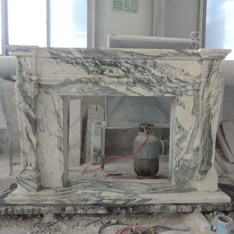 Frend Style Home Decor Arabescato Marble Fireplace Mantel Custom Stone Fireplace Surround Carving
