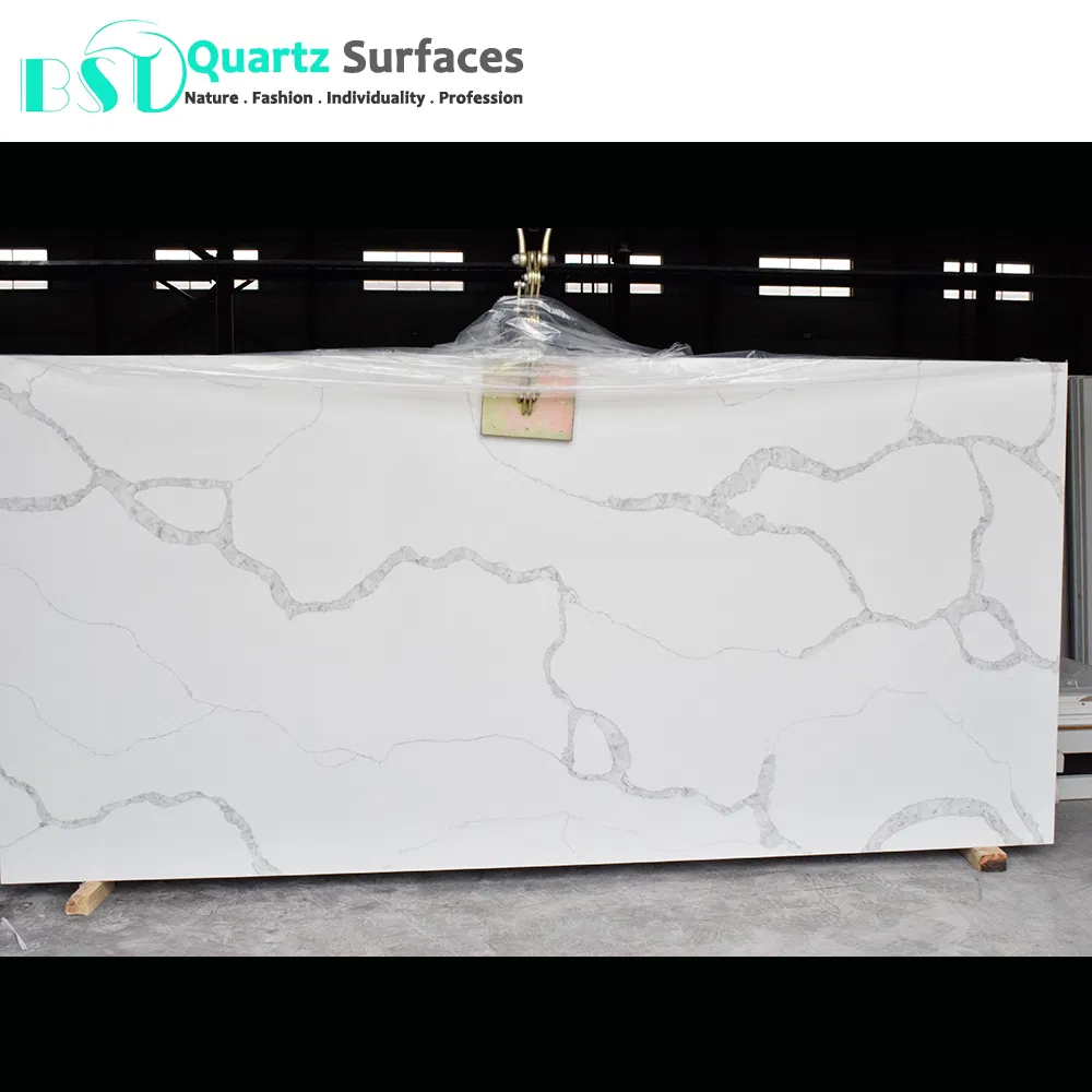 20mm Largest Size Calacatta Quartz Stone Slabs with Gray Veins