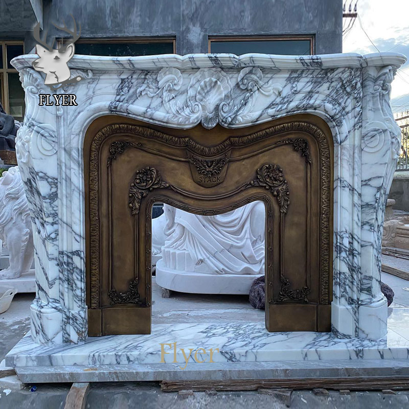 Frend Style Home Decor Arabescato Marble Fireplace Mantel Custom Stone Fireplace Surround Carving