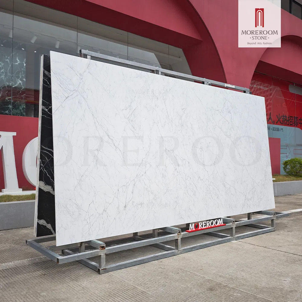 Veined White Artificial Marble Slab 1600X3200mm Silk Surface Sintered Stone Slab