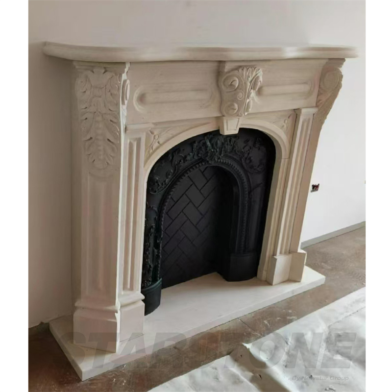Modern Custom White Indoor Home Decor White Stone Marble Fireplace Mantels Surround