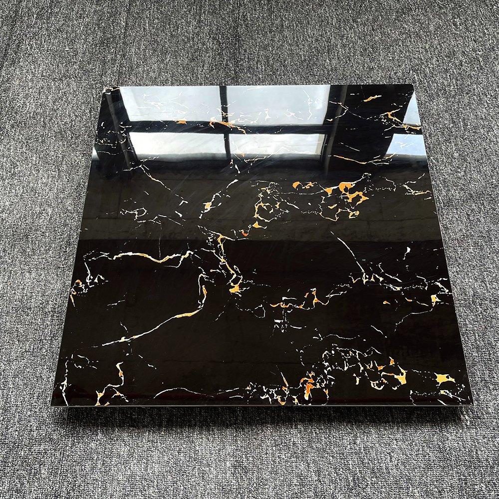 Latest Design Ceramic 60X60 Glossy Black Marble Floor Teil Black and Gold Tiles