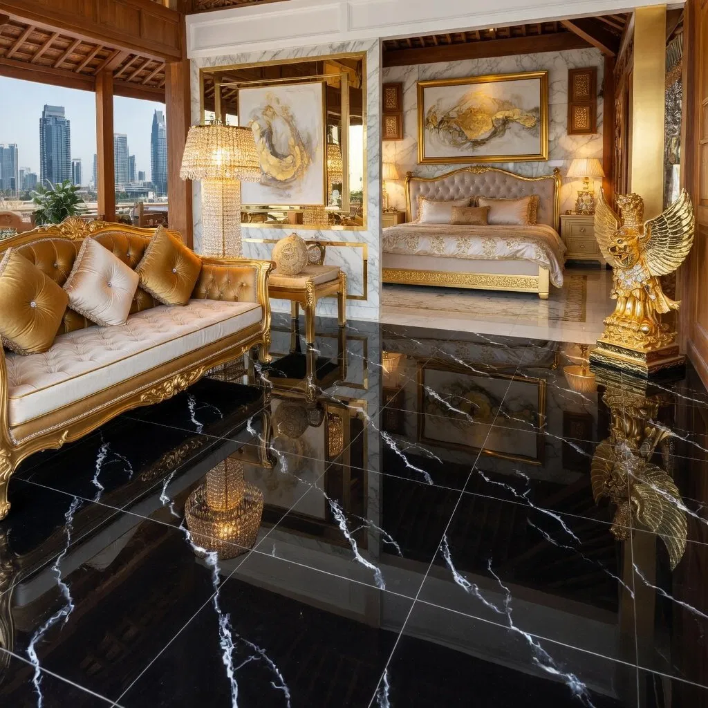 Black Marble Flow Design Full Polished Glazed Porcelain Wall Tile 600*600 Floor Tiles for Bedroom and Kitchen Hot-Selling OEM