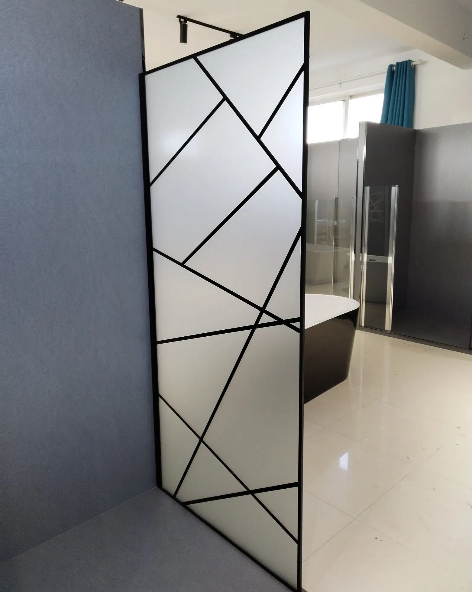 Factory Price Shower Screen Walk in Black Frosted Printing Tempered Glass Customized