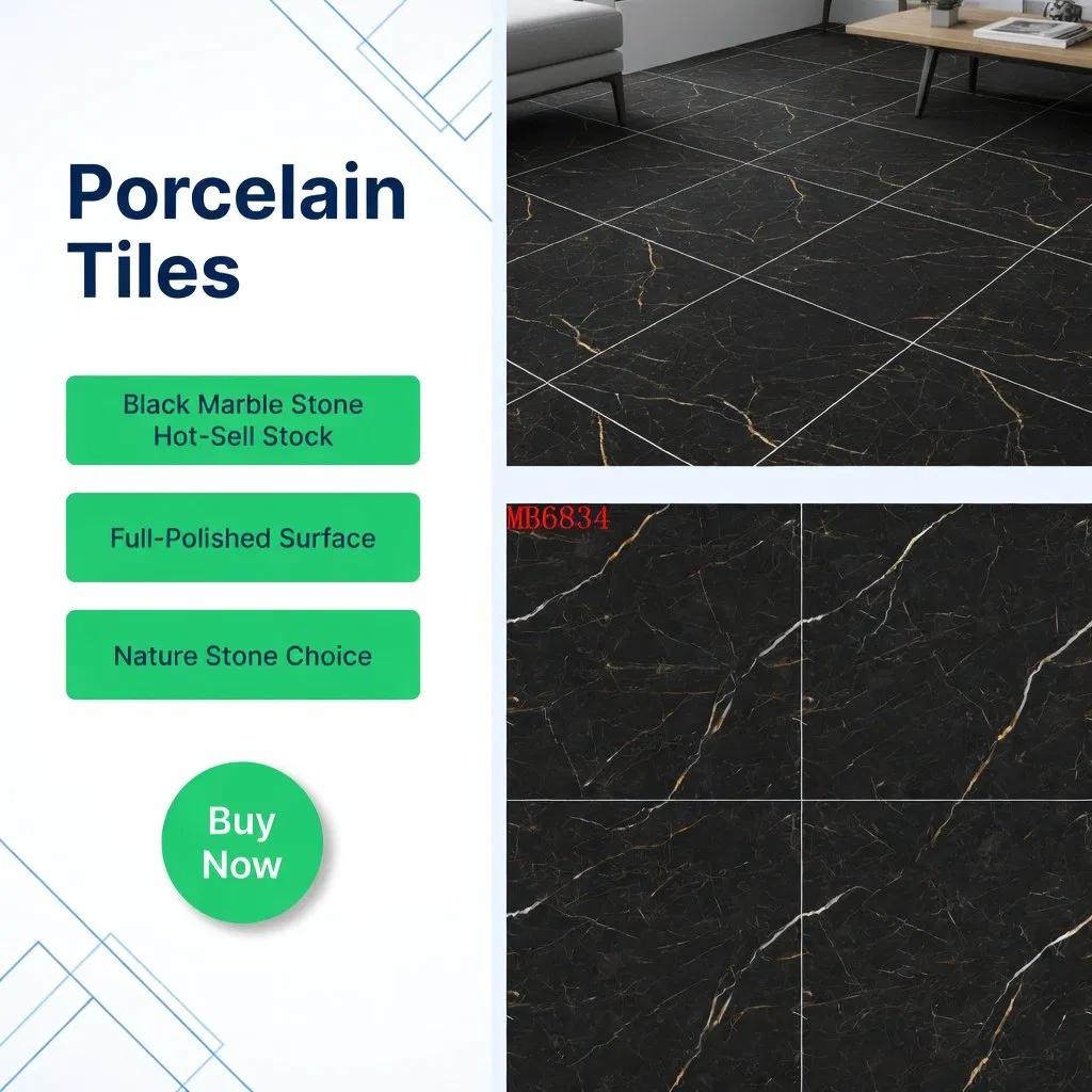 Marble Design Full Polished Glazed Porcelain Tiles 600*600 Flooring Wall Tile for Bedroom in Stock ODM Black Marble