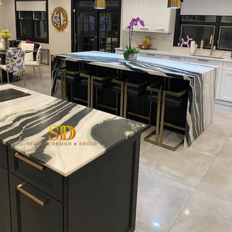 Custom Made Panda White Marble Kitchen Countertop