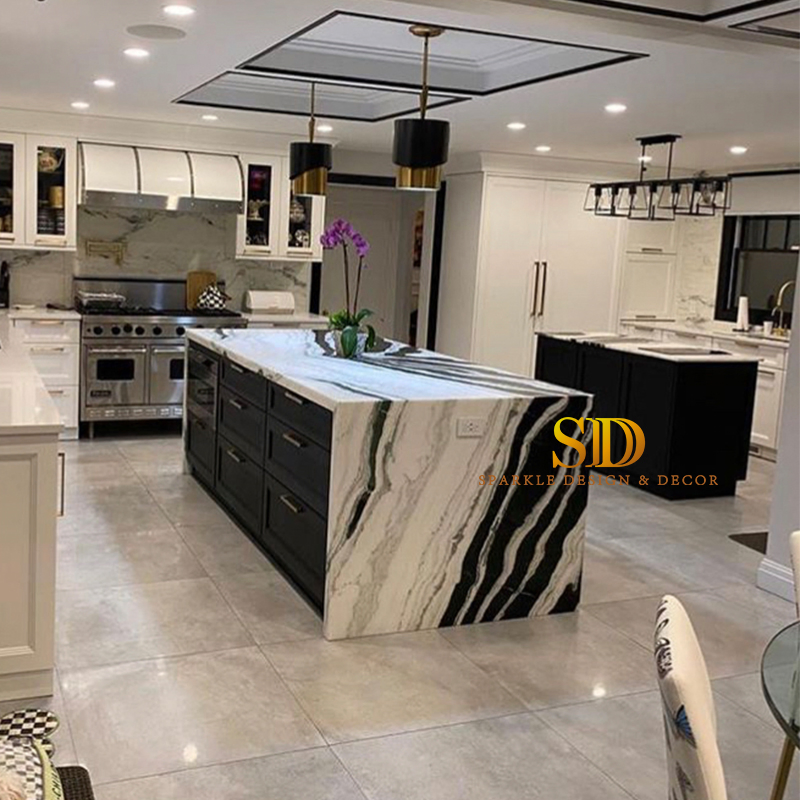 Custom Made Panda White Marble Kitchen Countertop