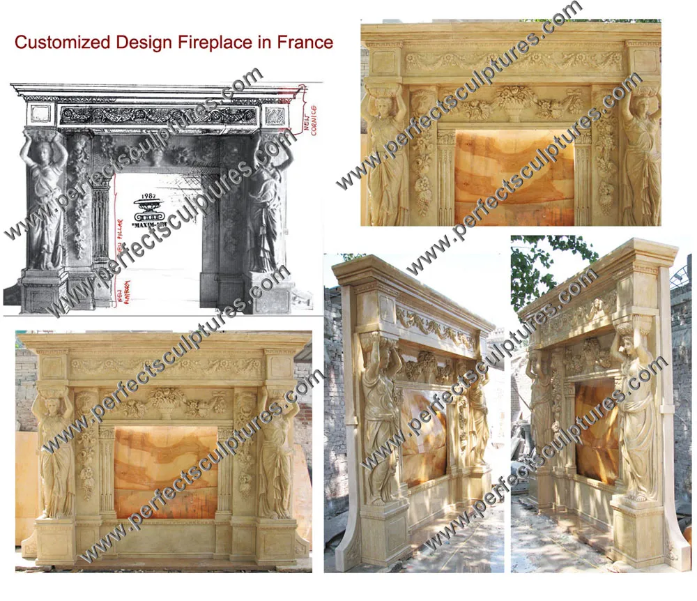 Hand Carved Stone Fireplace