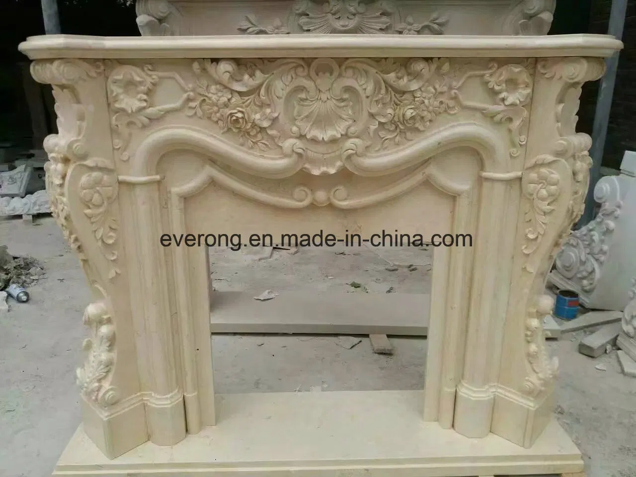 Customized Fireplace Surround White Marble Fireplace Mantel with Flower Carving