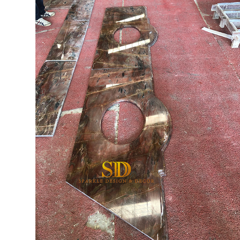Custom Made Venice Red Marble Countertop with Holes for Bathroom Decor