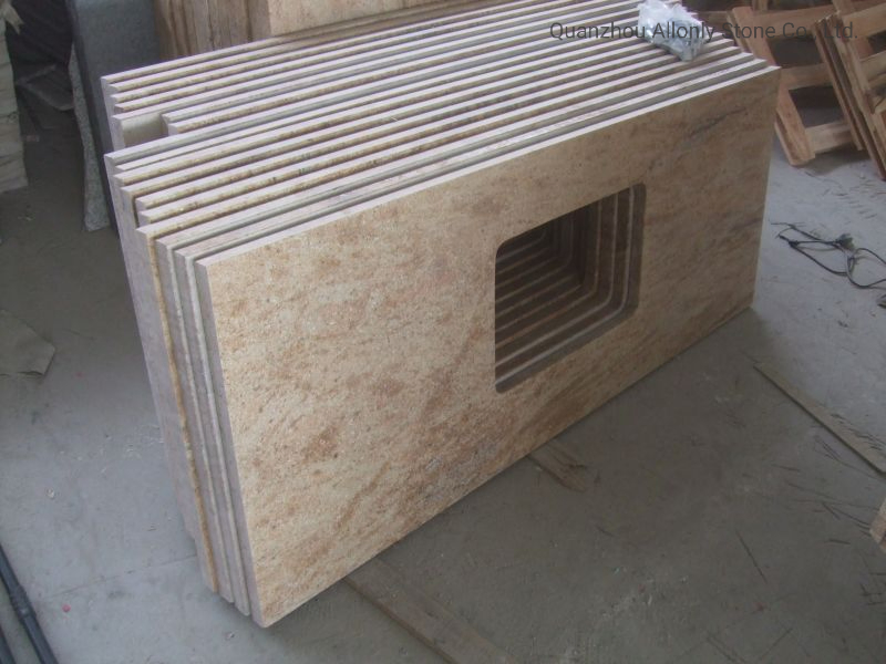 Double Bullnose Ready Made Kashmir Gold Granite Countertop and Backsplash for Kitchen