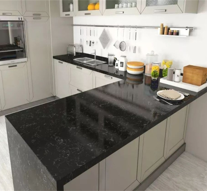 Beautiful Artificial Black Carrara Marble-Like Veined Quartz Slabs