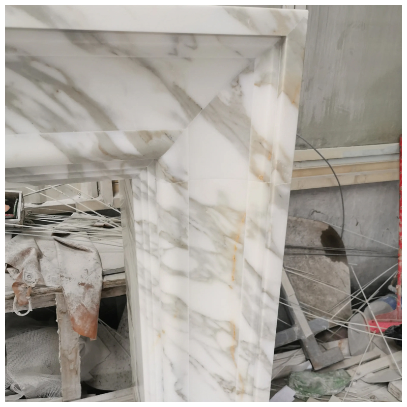 Modern and Classic Calacatta Gold White Marble Fireplace Mantel Surround