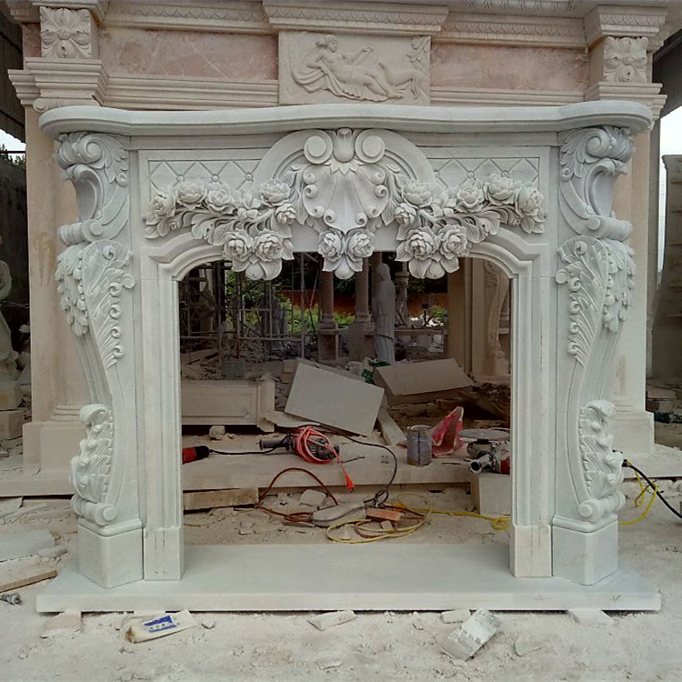 Hot Selling Home Use White Indoor Decoration Stone Marble Fireplace Mantel