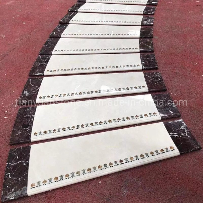 Mixed Color Dark Emperador and Sofiet Gold Marble Stair Tread