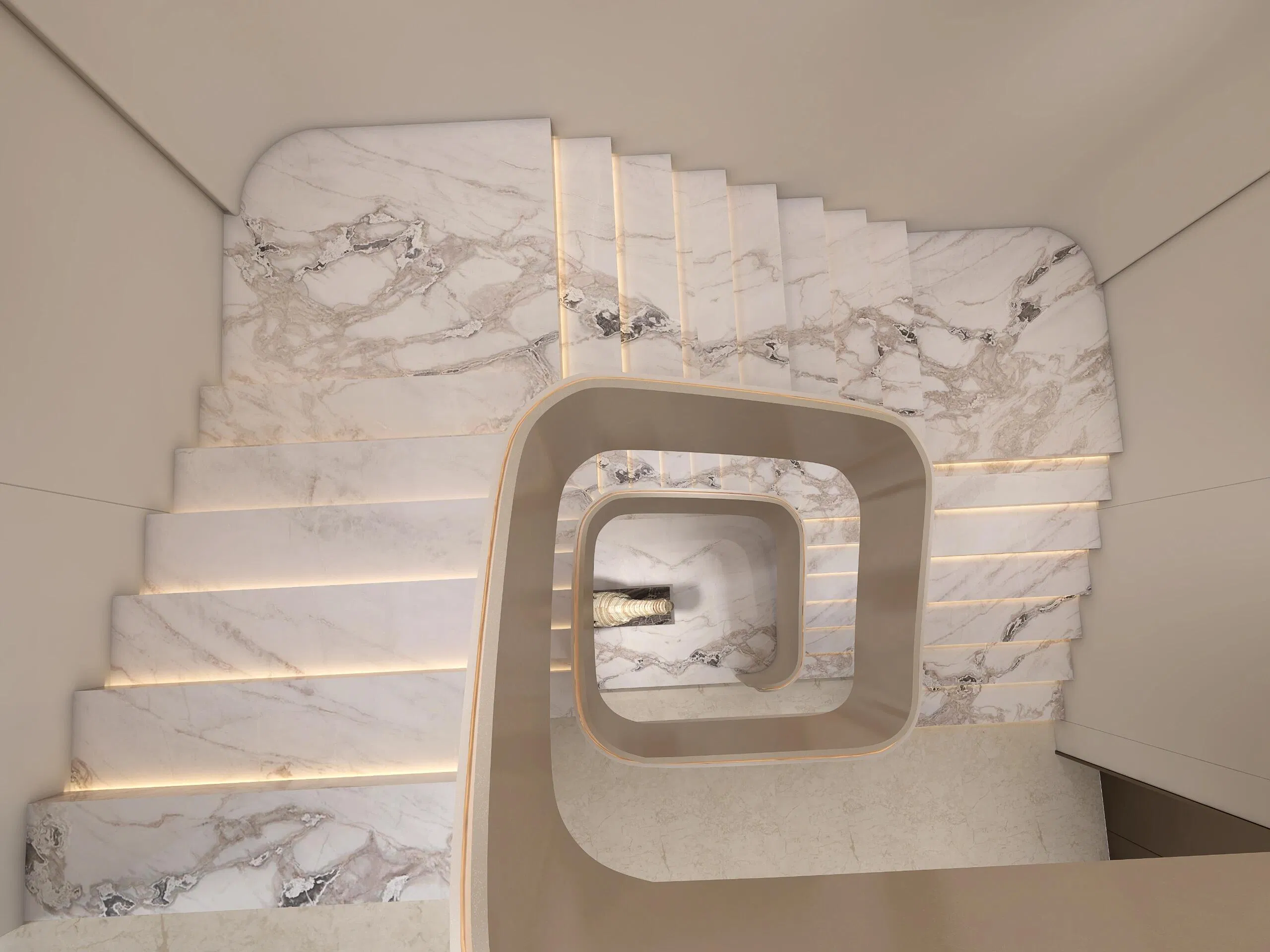 Modern Villa and Luxury Hotel Design Luxury White Stone Natural White Marble Spiral Stair Treads for Interior Apartment Decoration