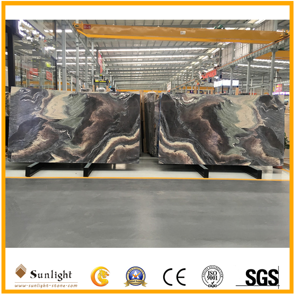 Luxury Cheap Landscape Purple Lilac Rosso Luana Bookmatch Marble for Floor, Background