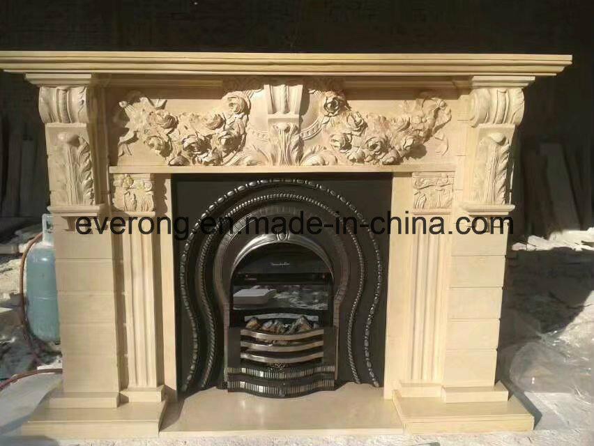 Beige/White/Black/Brown/Grey Marble/Sandstone/Limestone Fireplace Mantel for Indoor Decoration