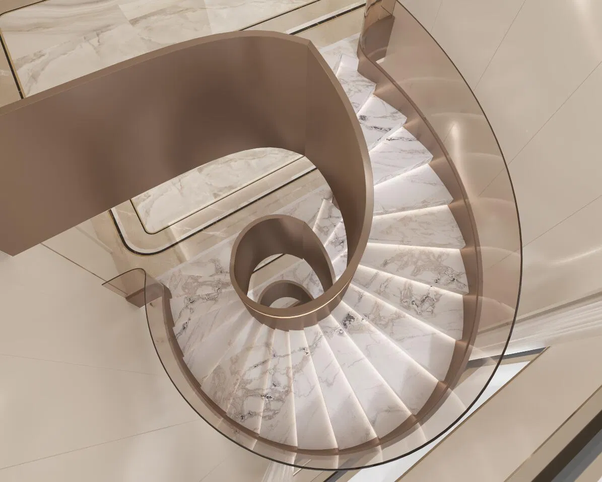 Modern Villa and Luxury Hotel Design Luxury White Stone Natural White Marble Spiral Stair Treads for Interior Apartment Decoration