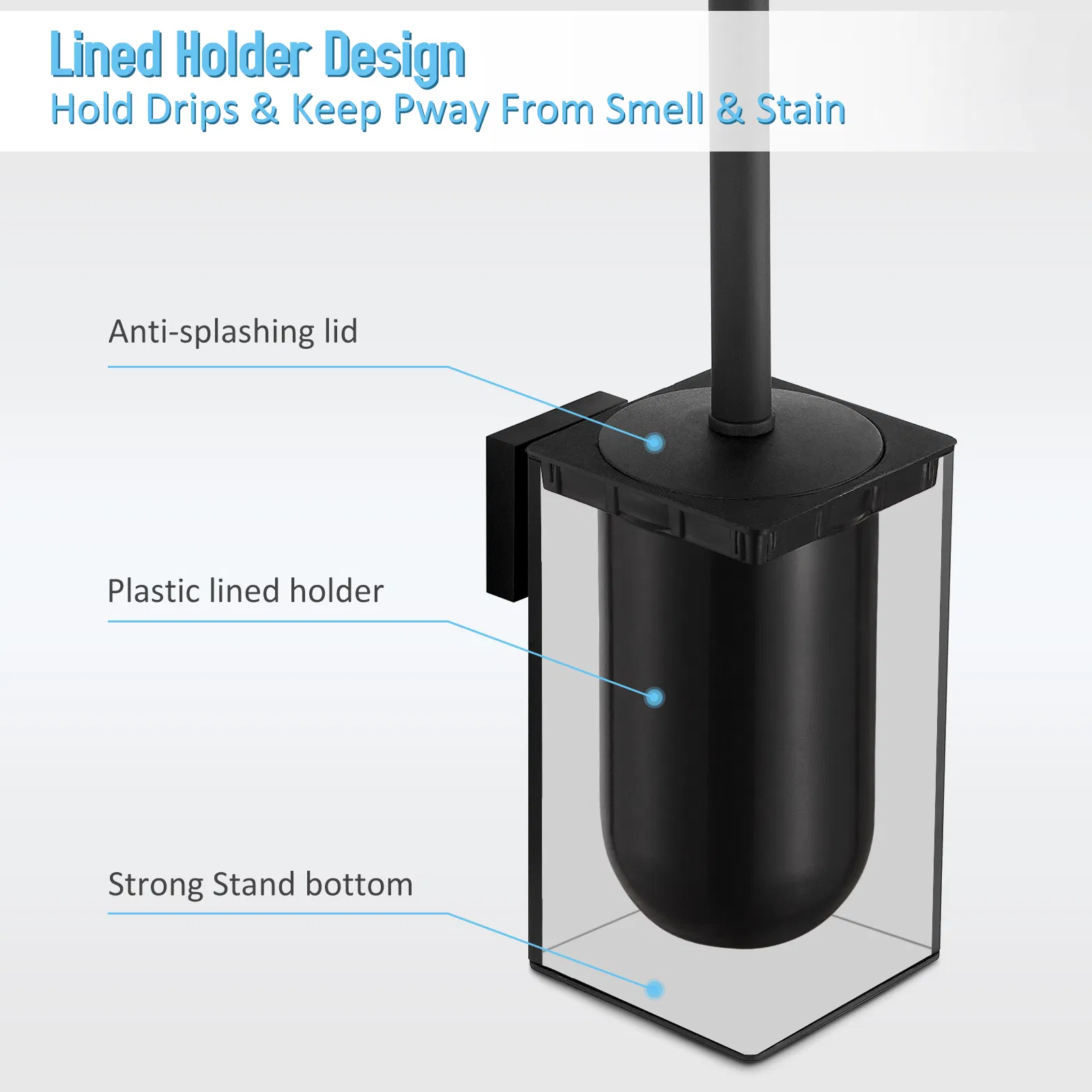 Square 304 Stainless Steel Toilet Accessories Black Wall Mount Toilet Brush