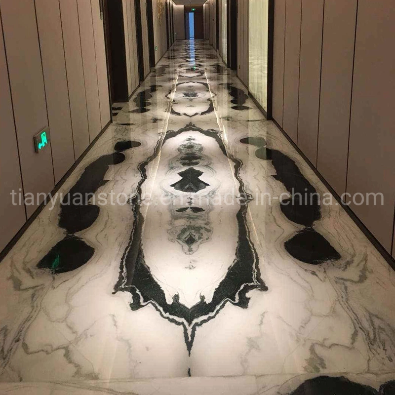 Natural Luxury Stone Polished Panda White Marble Stair White Marble for Bookmatch Slab Wall Shower Flooring