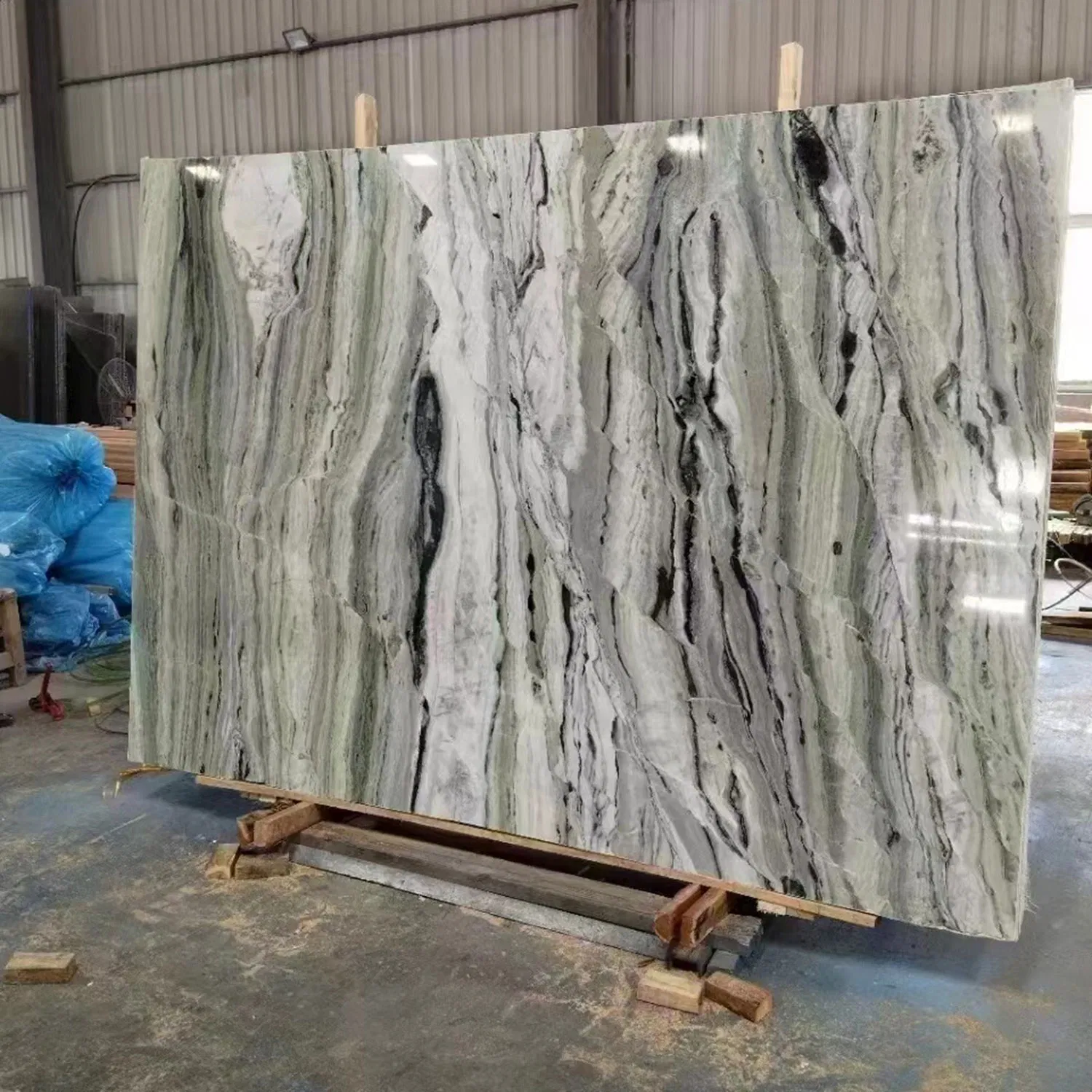 China Factory Price Bookmatch Green Marble Slabs Shangrila Cloud Jade