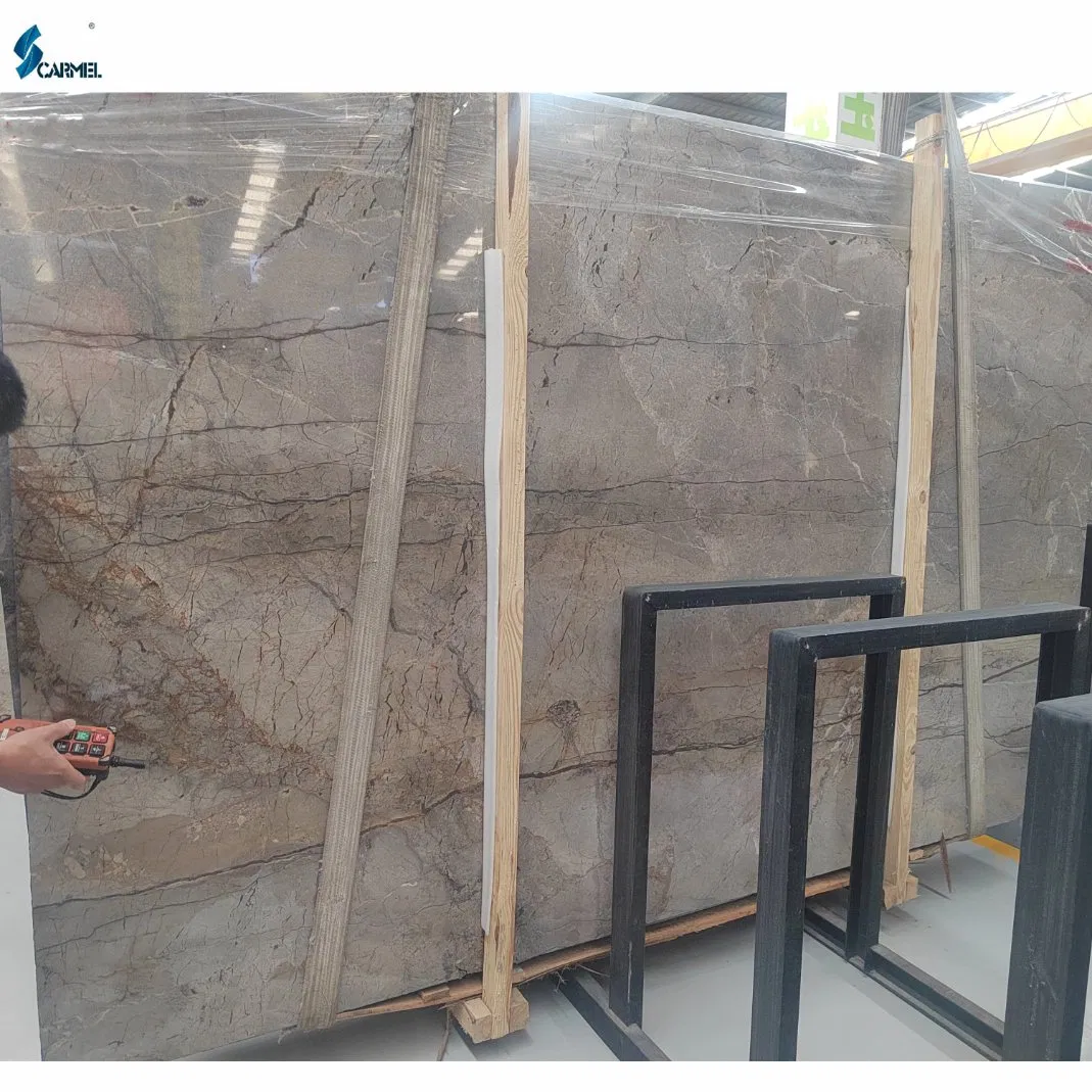 Polished Open Bookmatch Turkey Grey Marble with Brown Veins Silver Roots Marble Slabs and Tiles for Wall and Flooring