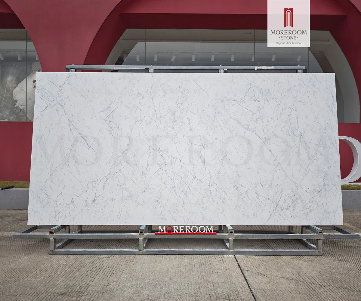 Veined White Artificial Marble Slab 1600X3200mm Silk Surface Sintered Stone Slab